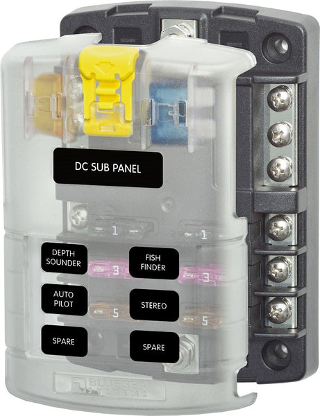 Blue Sea System ST Blade Fuse Block - 6 Circuits with Negative Bus and Cover