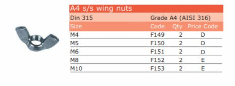 S.S.A4 WING NUTS M5