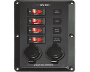 Blue Sea System 4 Position with 12V Sockets, BelowDeck Circuit Breaker Panel