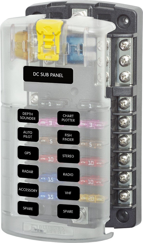 Blue Sea System ST Blade Fuse Block - 12 Circuits with Negative Bus and Cover